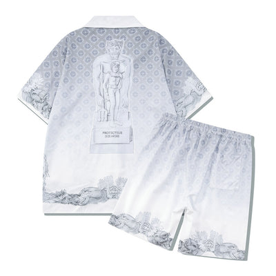 Playera Retro Estilo Casual con Estampa Estatua de Piedra Blanca y Plateada - Image 2