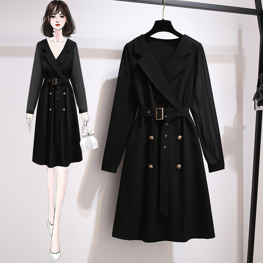 Vestido Midi Elegante con Corbata de Cintura en Gasa y Costuras Contrastantes