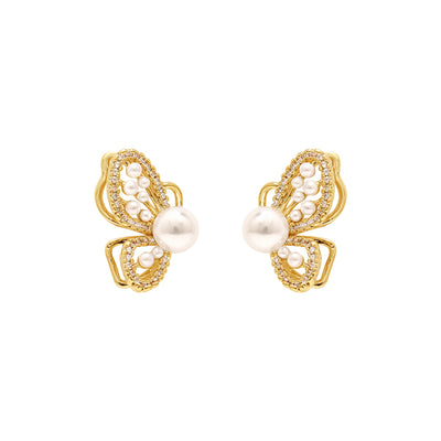 Aretes Clip Mariposa Perla con Diseño Temperamento - Image 3