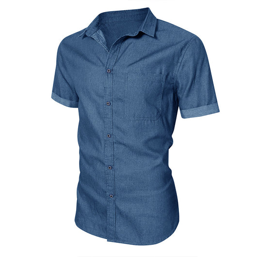 Camisa Denim Casual de Manga Corta sin Planchado para Hombre - Image 22