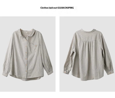 Blusa Retro de Lino y Algodón a Rayas con Diseño Artístico - Image 20