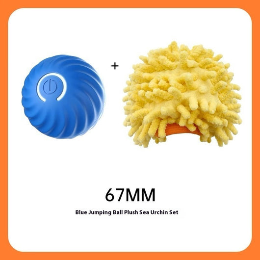 Blue gravitational jumping pet ball with a power button, shown next to an orange replacement shell for the toy. - Image 20