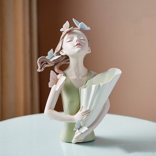Escultura Decorativa Abstracta de Resina - Figura Femenina Nórdica para Sala de Estar
