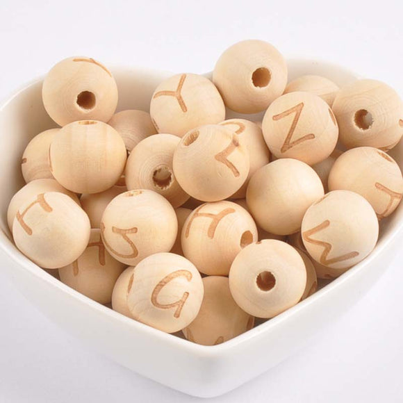 Cuentas de Madera Loto con 26 Letras del Alfabeto Inglés 14mm