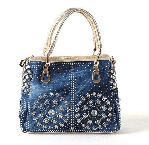 Bolso Bandolera Canvas Cuadrado con Tachuelas de Diamante Tejido - Image 2