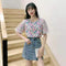 Blusa Holgada de Malla con Perlas y Mangas Puff