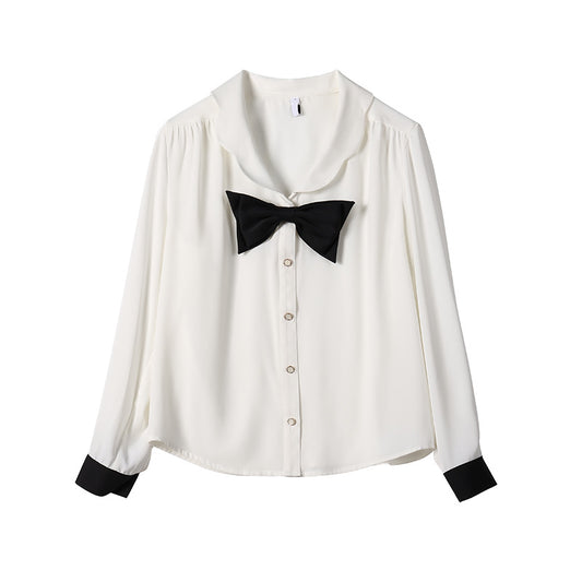 Blusa Elegante con Cuello Diseñador y Lazo Manga Larga - Image 2