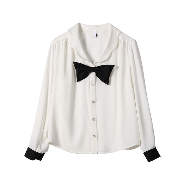 Blusa Elegante con Cuello Diseñador y Lazo Manga Larga - Image 2