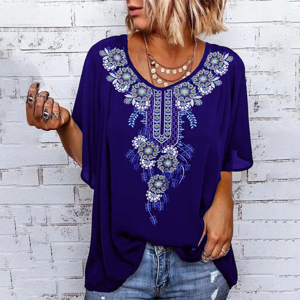 Blusa Étnica Estampada con Volantes en las Mangas