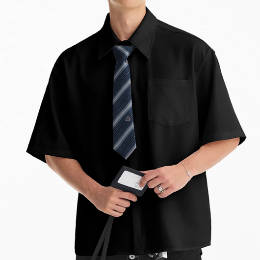 Camisa Retro Americana de Manga Corta Color Liso para Hombre - Image 2