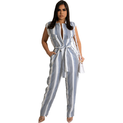 Jumpsuit para Mujer con Estampado de Rayas y Bloques de Color - Image 5