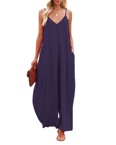 Jumpsuit Ancho de Tiro Bajo con Bolsillos - Diseño Sólido y Casual - Image 10