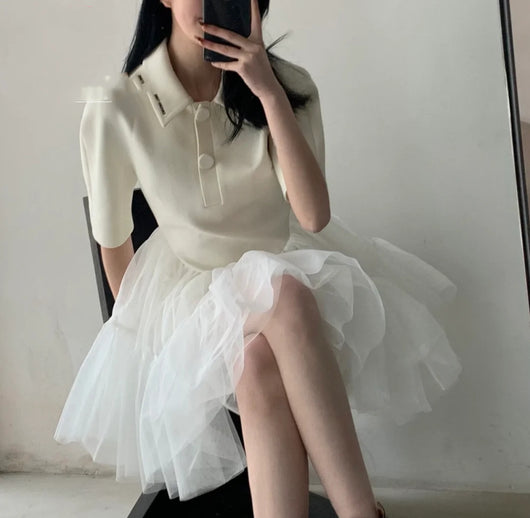 Vestido de Malla Ballet con Cintura Alta y Efecto Voluminoso - Image 8
