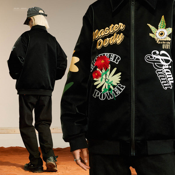 Chaqueta de Algodón con Bordado Retro Americana