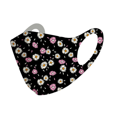 White face mask with a vibrant floral pattern featuring purple, blue, and pink flowers with green leaves. - Image 15