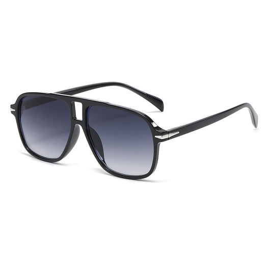 Retro aviator sunglasses with a black full frame and light blue lenses, featuring a double beam design. - Image 13