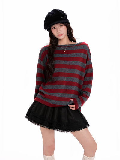 Suéter Tejido de Rayas Rojas con Mangas Largas para Mujer - Image 11