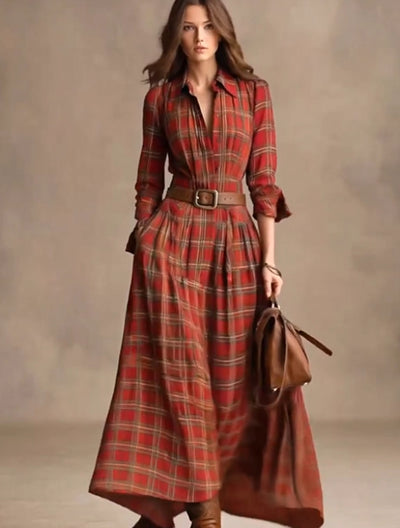 Vestido Camisero Elegante a Cuadros con Cuello Clásico - Image 3