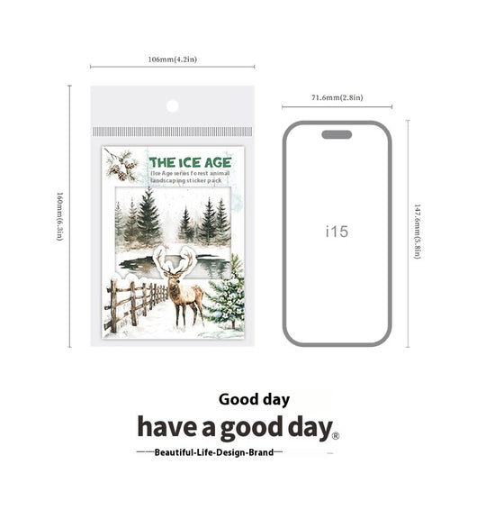 A set of 25 PET stickers featuring winter landscapes, ice castles, deer, wolves, and an ice queen in a snowy fantasy theme. - Image 24