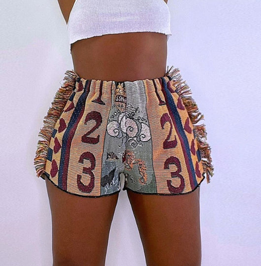 Shorts Casual Étnico Tweed con Bolsa de Borlas Estampada - Image 6