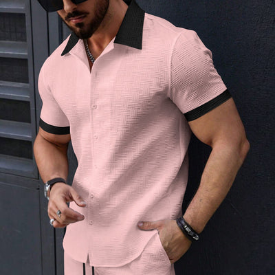 Camisa Casual Hombre Jacquard Bloques de Color Manga Corta - Image 2