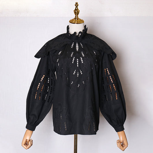 Camisa con Cuello de Pie y Detalles Recortados - Image 11