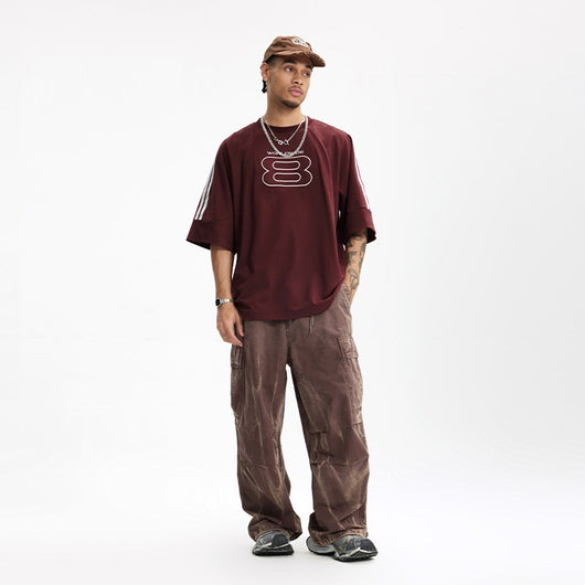 Camiseta Deportiva con Bordado Estilo Americano Oversize Manga Corta - Image 2