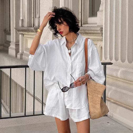 Conjunto de Lino Suelto para Mujer - Camisa y Shorts 100% Algodón - Image 3