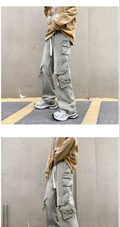 Pantalones Casuales Holgados Multibolsillos Lavado Industrial - Image 10