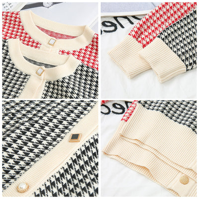 Cardigan Houndstooth Coreano Suelto Cuello Redondo Aroma Delicado - Image 12