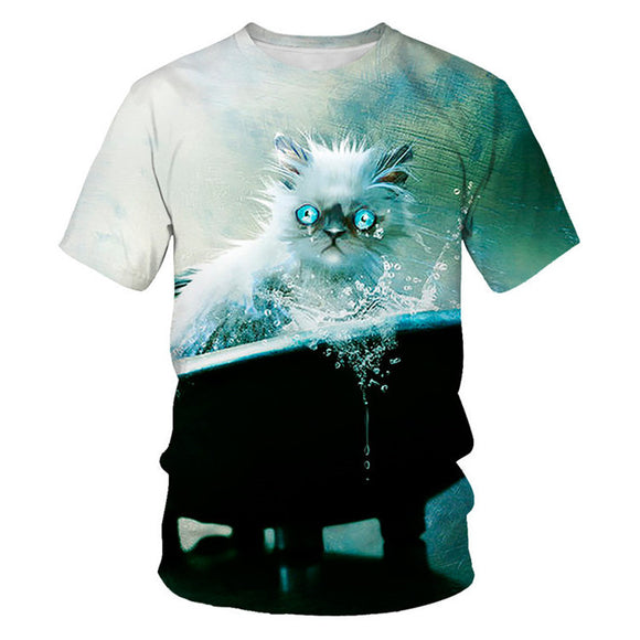 Camiseta Estampado Animal Gato para Toda la Familia