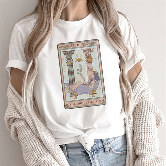Camiseta Estampado Tarot Femenino - Tops Cartoon para Mujer - Image 13
