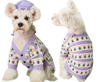 Cardigan Suéter para Perro con Flores Moradas - Image 3