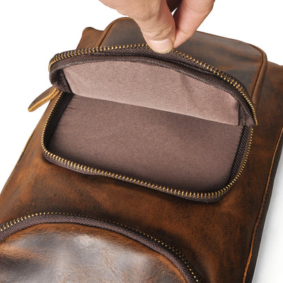 Bolsa de Pecho Retro en Cuero Crazy Horse Premium para Hombre - Image 22