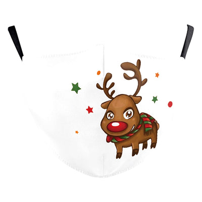 Black dustproof face mask with a digital print of Santa Claus and two reindeer in a snowy forest scene. - Image 26