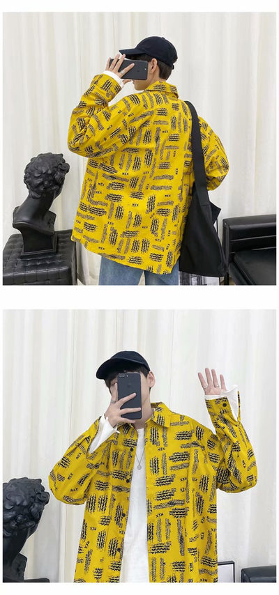 Camisa Jacket Suelta Estampada de Manga Larga para Hombre - Image 12
