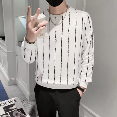 Suéter Ajustado a Rayas Cuello Redondo para Hombre - Image 9