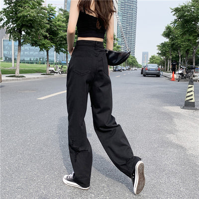 Jeans Negros Anchos Rotos para Verano Mujer - Image 8