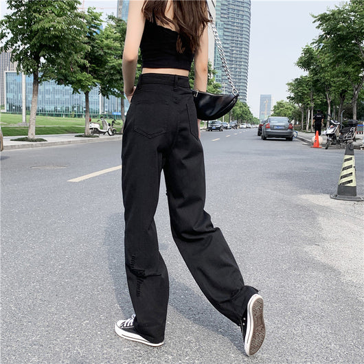 Jeans Negros Anchos Rotos para Verano Mujer - Image 8