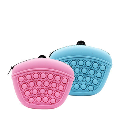 Light blue silicone pet treat pouch with a pop-it fidget design and black zipper closure. - Image 11
