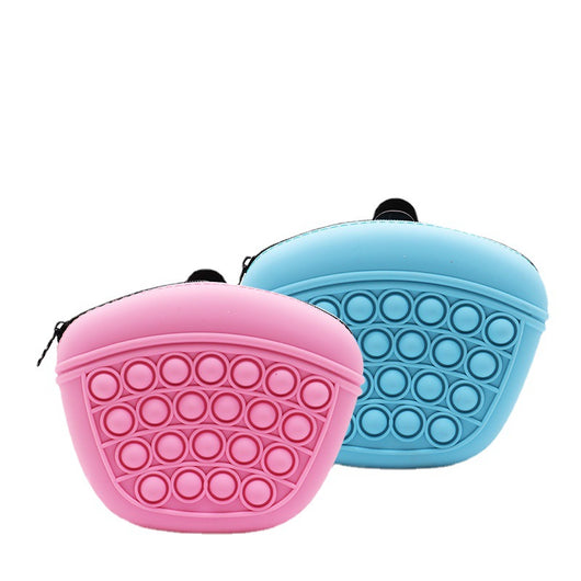 Light blue silicone pet treat pouch with a pop-it fidget design and black zipper closure. - Image 11