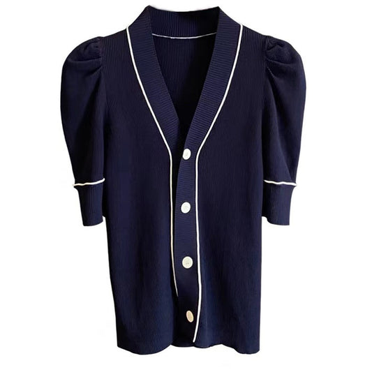 Cardigan Slim Stretch de Manga Corta - Blanco Impecable