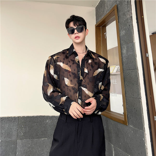 Camisa Manga Larga Jacquard con Efecto Perspectiva y Textura Nieve
