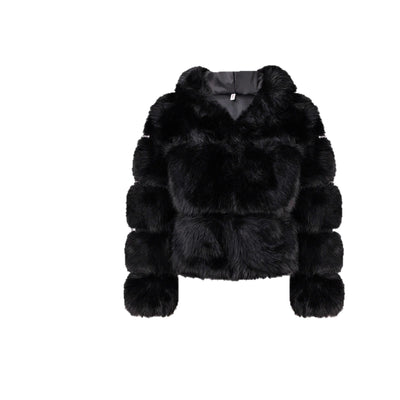 Chaqueta Corta de Pelaje Sintético Negro con Capucha - Image 5