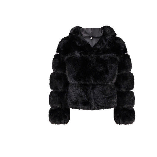 Chaqueta Corta de Pelaje Sintético Negro con Capucha - Image 5