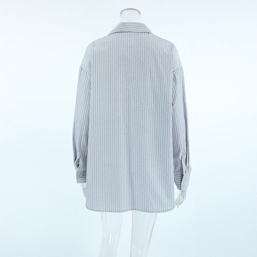Camisa Manga Larga a Rayas con Detalles de Diamantes - Image 14