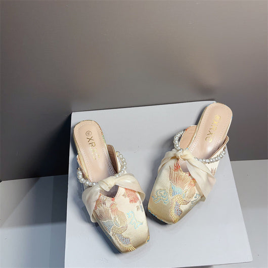 Pantufla Bordada de Punta Cuadrada y Corte Bajo para Mujer - Image 3
