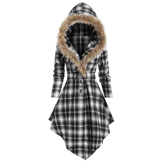 Chaqueta Acolchada de Cuadros con Cuello de Piel y Capucha - Image 6