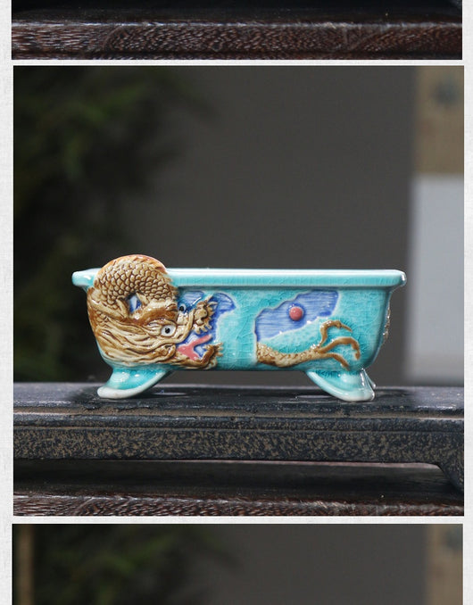 Maceta Rectangular de Cerámica Zisha con Flores Pintadas - Image 19
