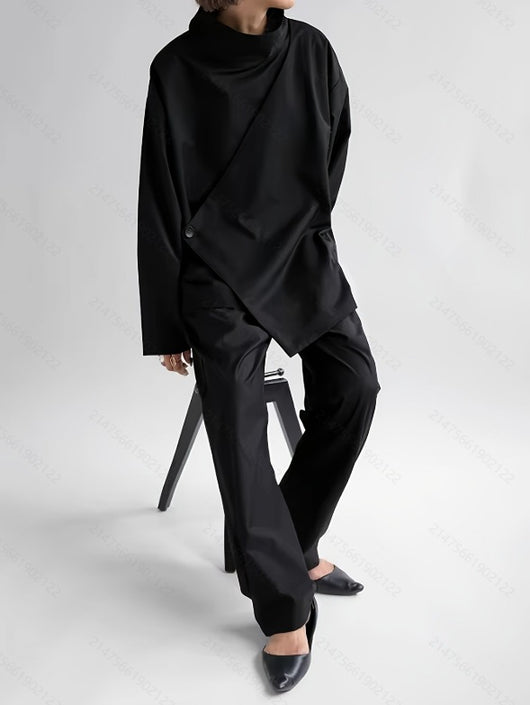 Camisa Elegante de Manga Larga con Cuello Cascada Oscuro - Image 12
